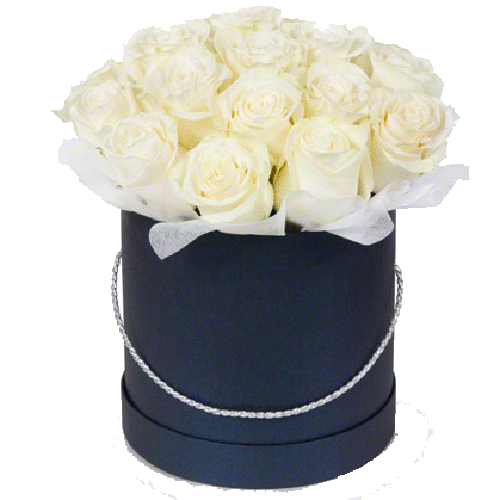 Фото товара 21 белая роза в шляпной коробочке в Кривом Роге