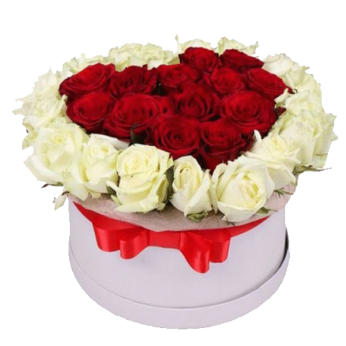 Фото товара 51 роза в форме сердца в шляпной коробочке в Кривом Роге