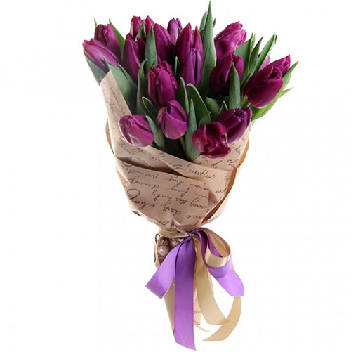 Фото товара 21 пурпурний тюльпан у крафт в Кривом Роге