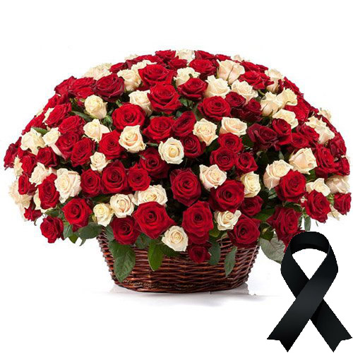 Фото товара 100 червоно-білих троянд у кошику в Кривом Роге