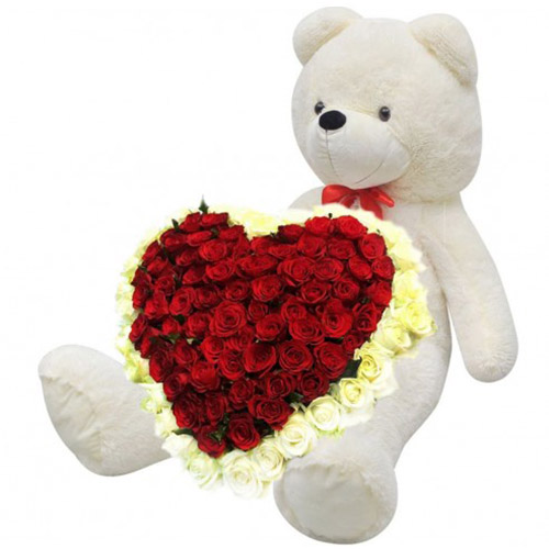 Фото товара Серце 101 троянда і великий ведмедик в Кривом Роге