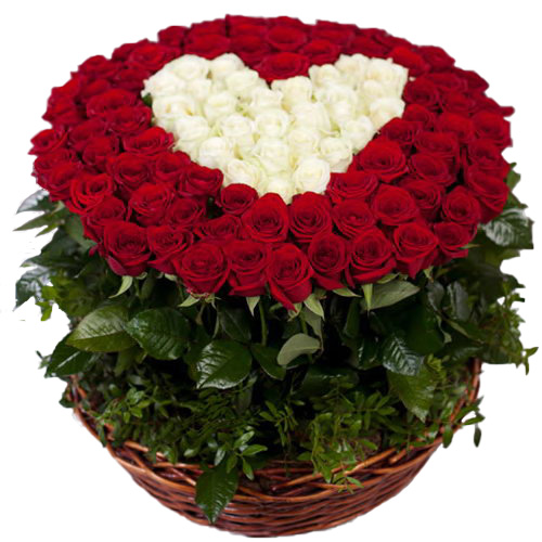 Фото товара 101 роза сердце в корзине в Кривом Роге