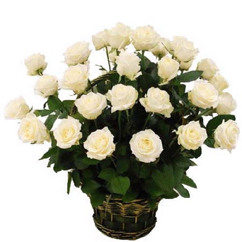 Фото товара 35 білих троянд в кошику в Кривом Роге